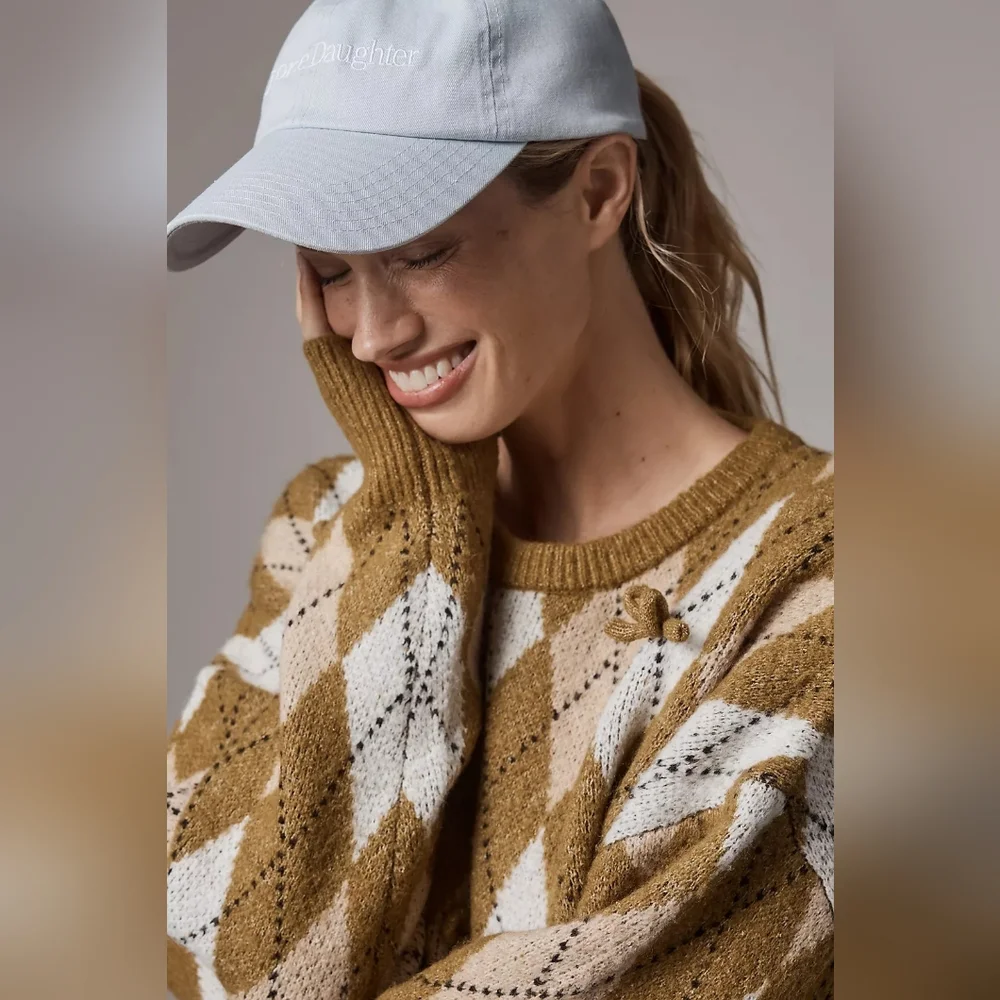 Anthropologie Maeve 3D Bow Argyle Crew-Neck Jumper - Picture 4 of 9